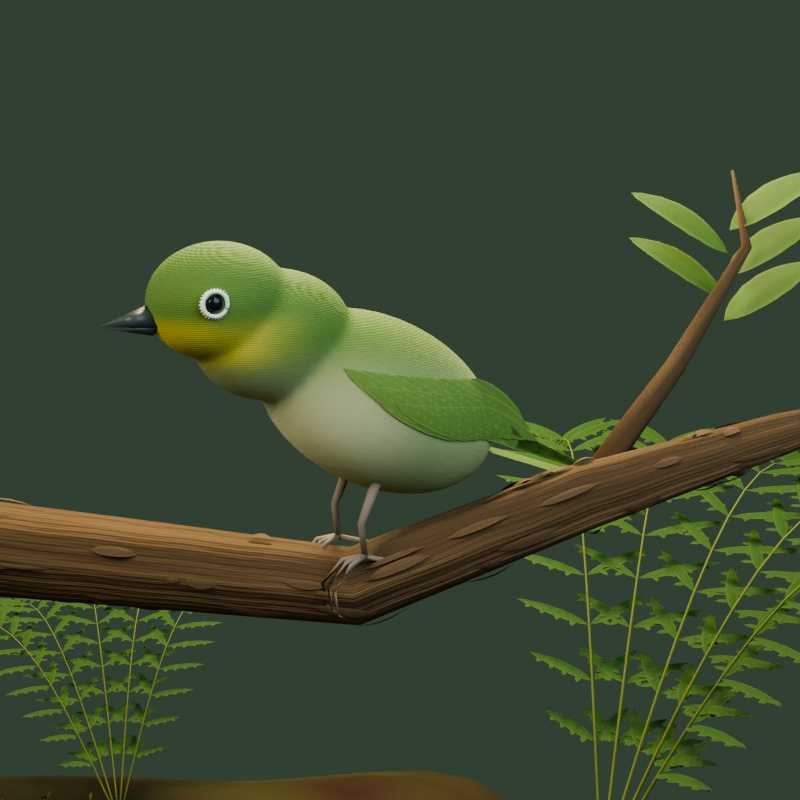 登山道の小さな出会い|野鳥3種・しぐさ付き3D素材【Blender / GLB】