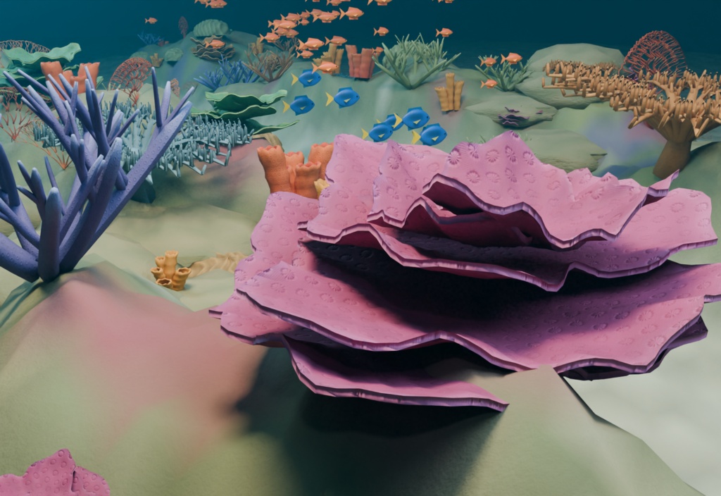 光の浅瀬|サンゴ礁と65匹の魚・水中3D素材【Blender / GLB】