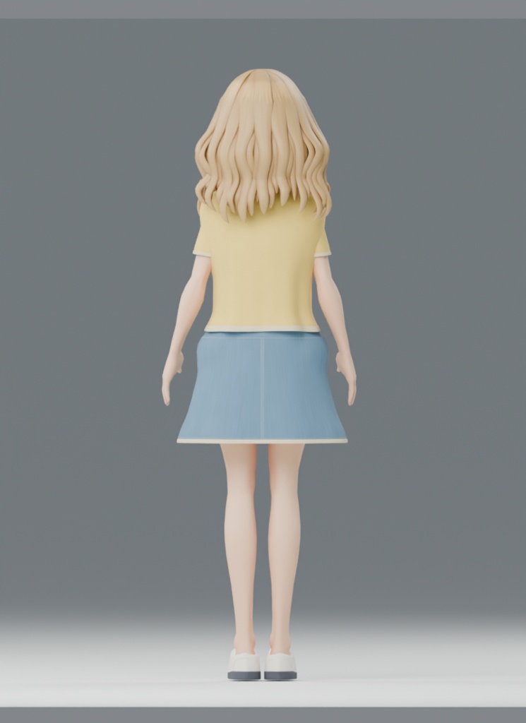 陽だまりの彼女|私服とインナー、2衣装の女性3Dモデル 01【Blender / GLB】