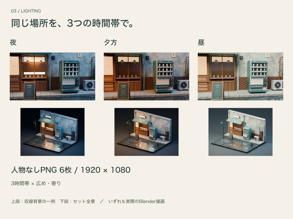雨上がりの路地 01|人物撮影用3D背景【Blender / GLB / PNG】