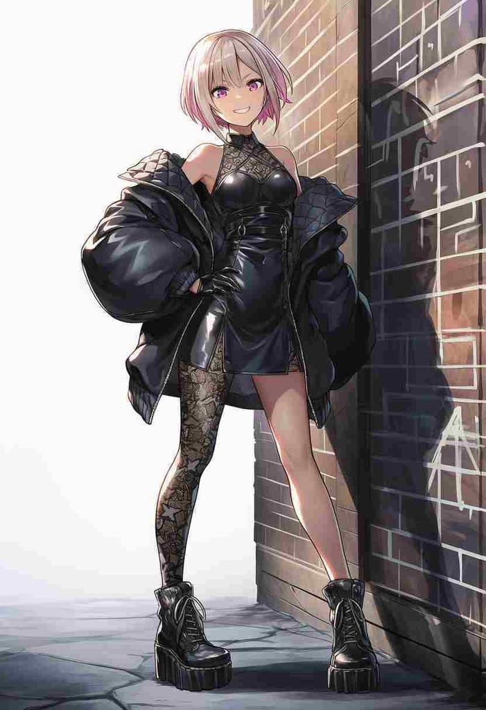 童話調、ファンタジー系 パンクアリス風 × モダン × 美少女アニメフェアリーテイル風パーカー × 虹色パステル × エレガントなチュールスカート