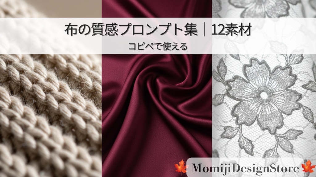 布の質感プロンプト集|12素材|コピペで使える|ZIP(TXT)納品