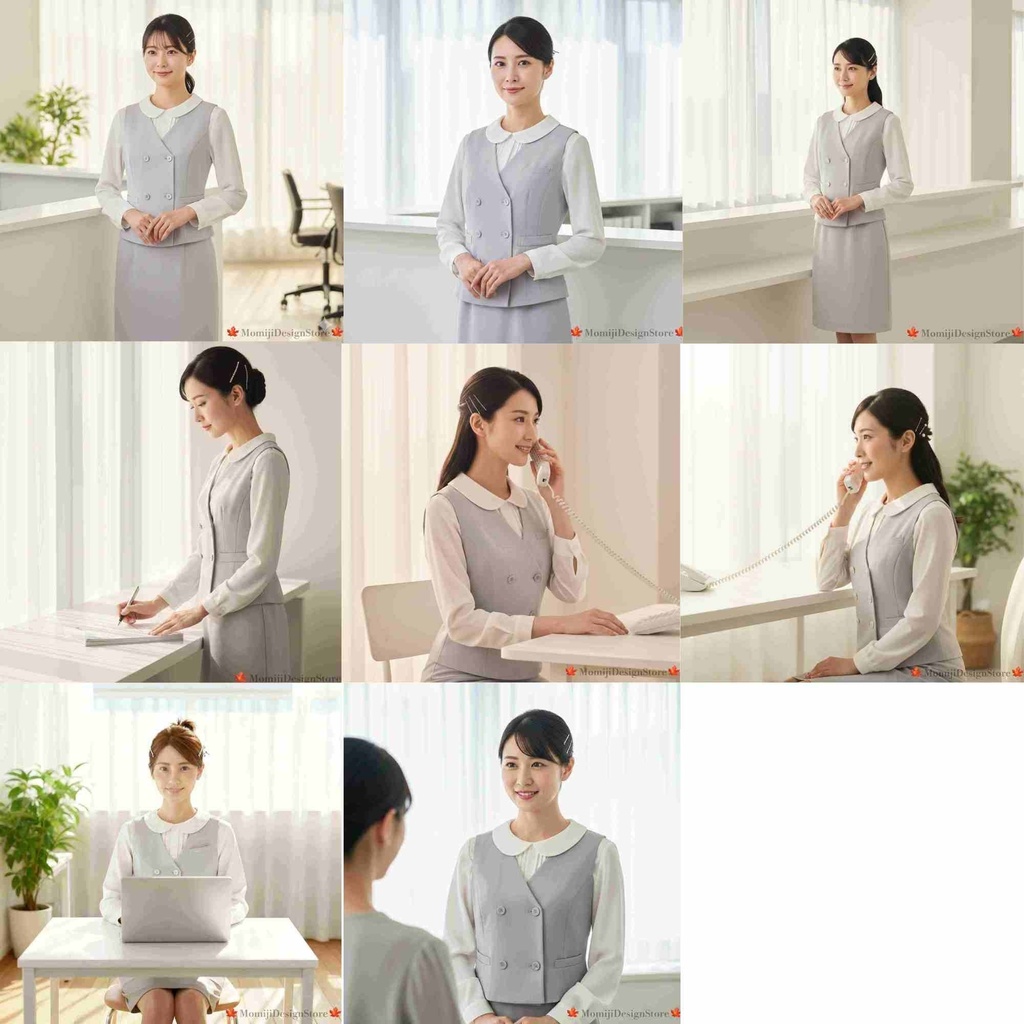 仕事用 女性人物素材セット 8枚(受付・事務)ライトグレー統一|JPG 2000px