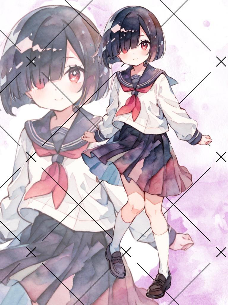 立ち絵素材1　目隠れ女の子　制服　ゴスロリ