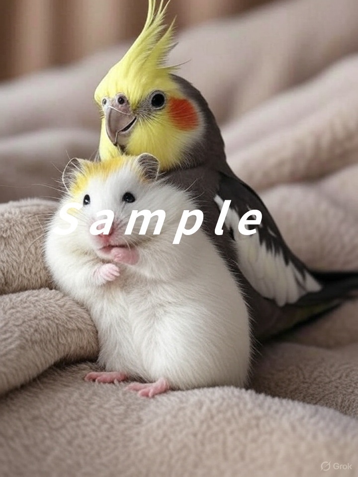 オカメインコ+ジャンガリアンハムスター②