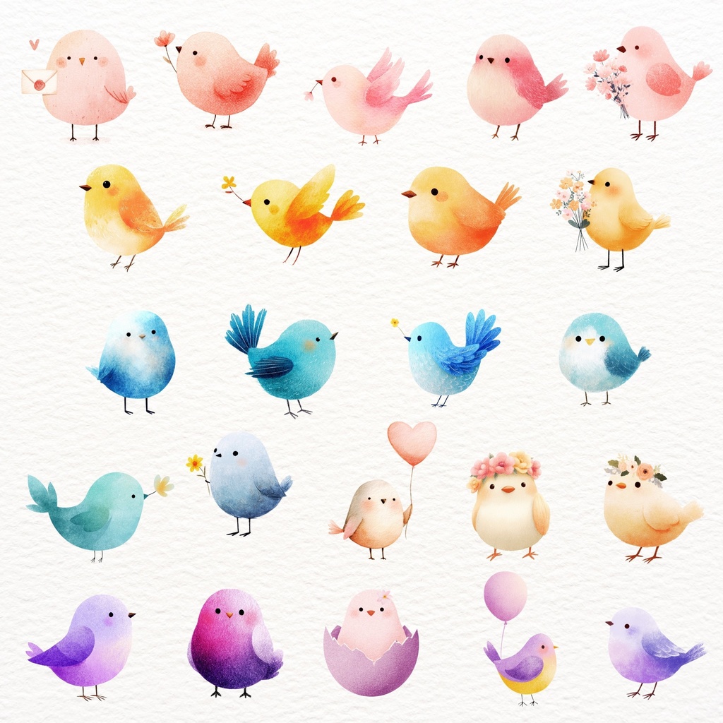 かわいい小鳥さん:Cute Birds Clipart Set