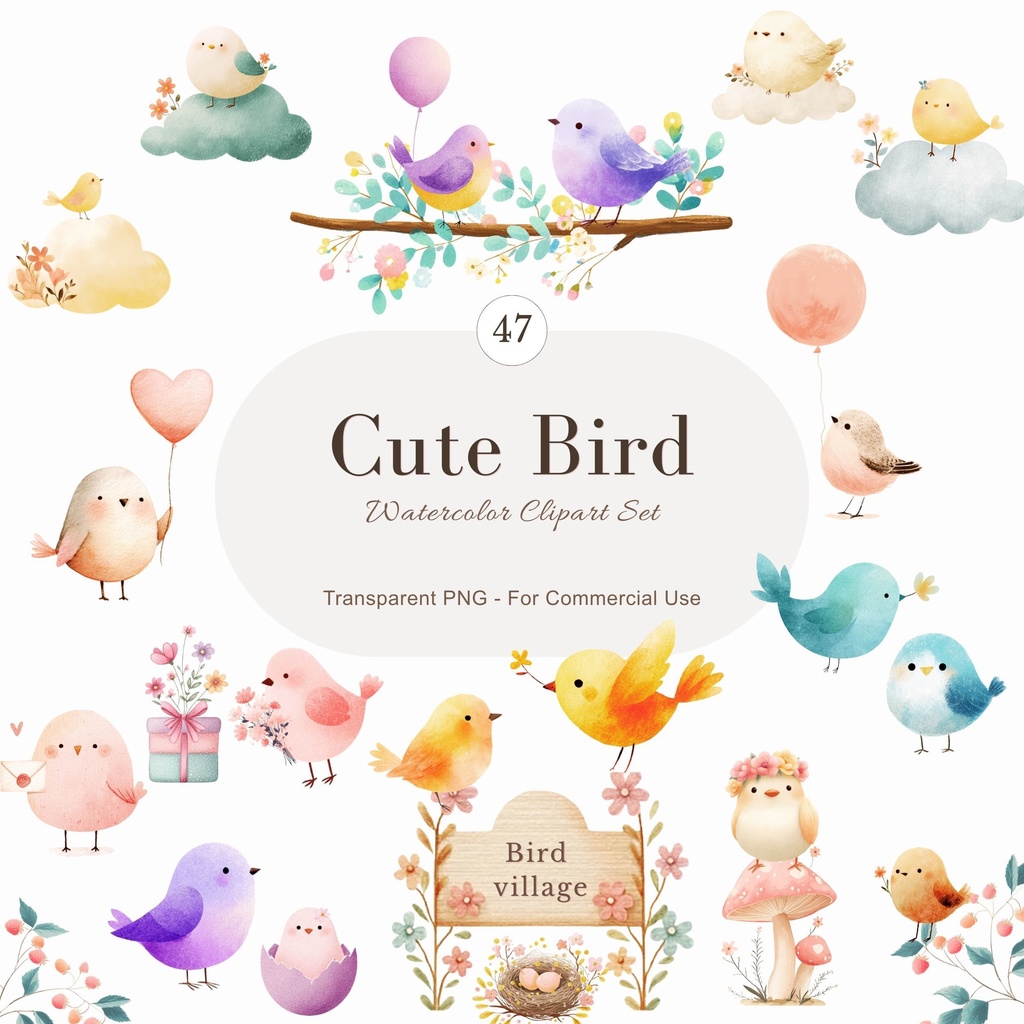 かわいい小鳥さん:Cute Birds Clipart Set