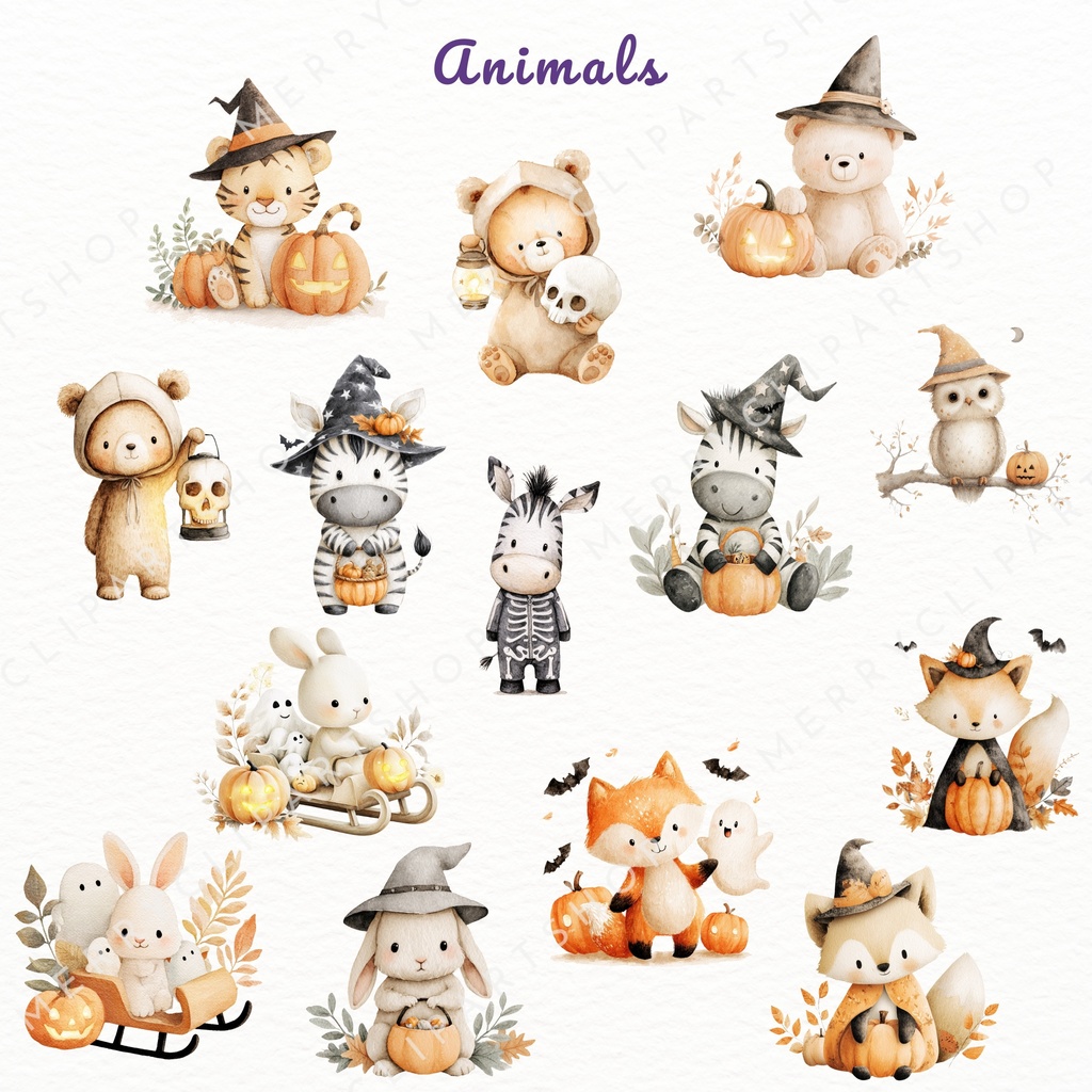 ハロウィンのかわいい動物たち イラスト素材