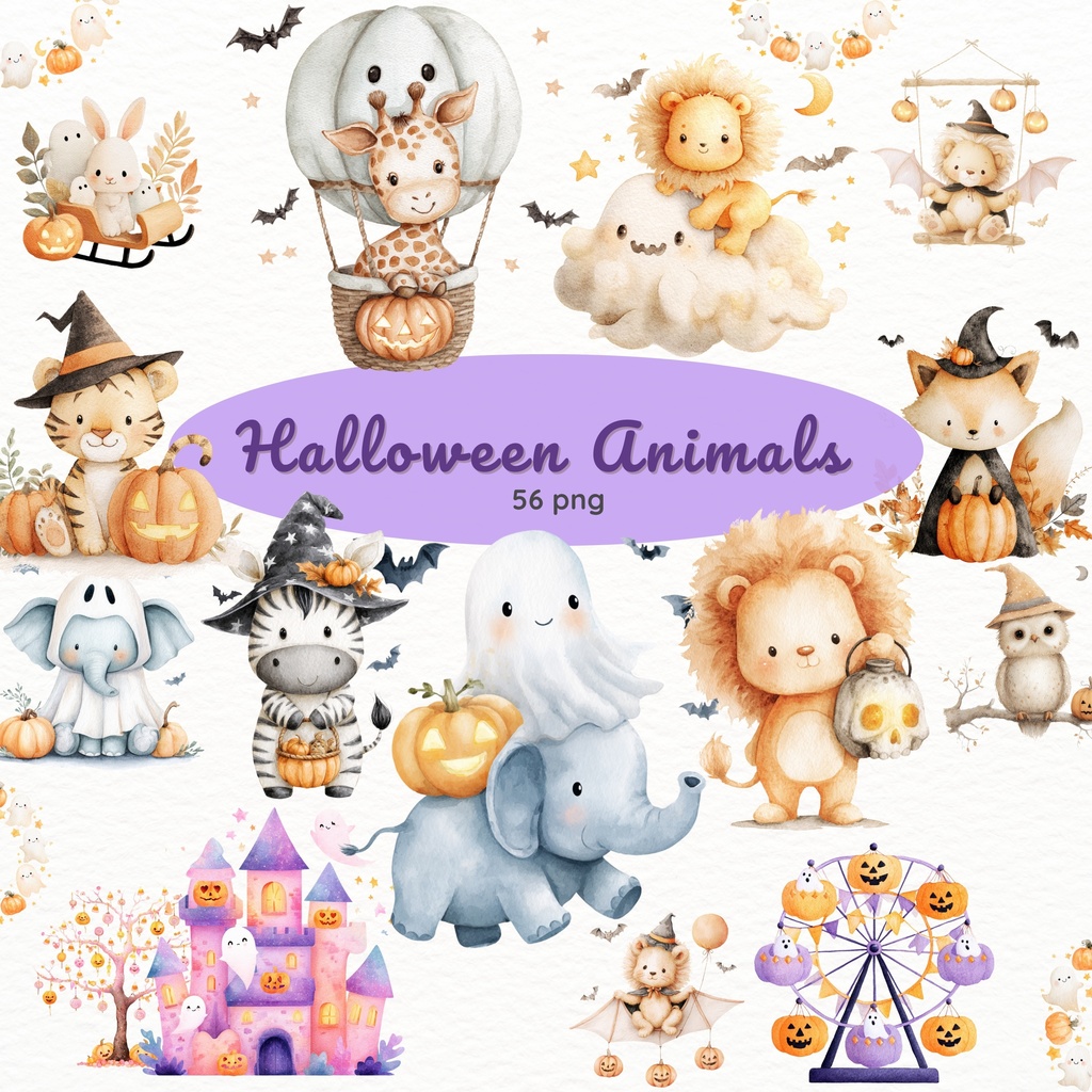 ハロウィンのかわいい動物たち イラスト素材
