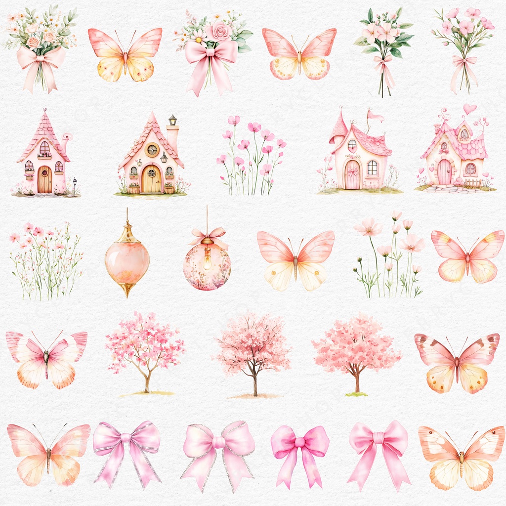 妖精の女の子と動物たちの魔法の庭 イラストセット