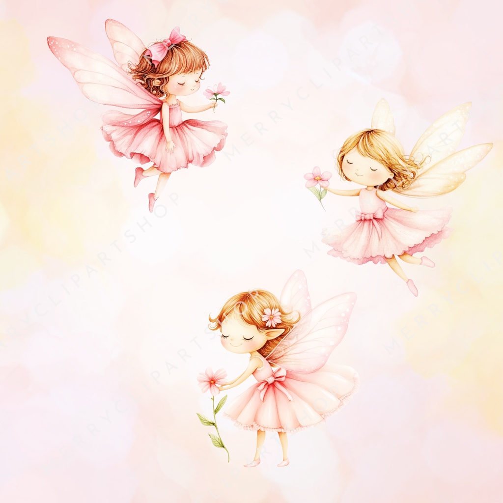 妖精の女の子と動物たちの魔法の庭 イラストセット