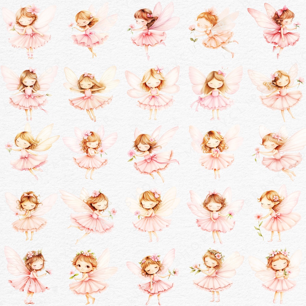 妖精の女の子と動物たちの魔法の庭 イラストセット