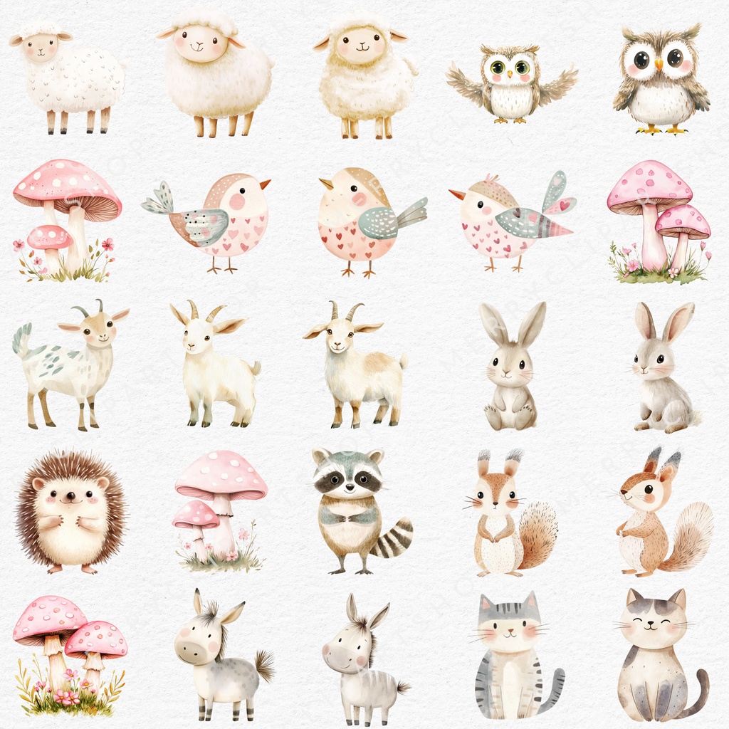 妖精の女の子と動物たちの魔法の庭 イラストセット