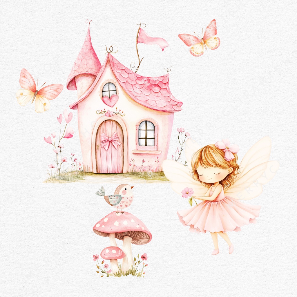 妖精の女の子と動物たちの魔法の庭 イラストセット