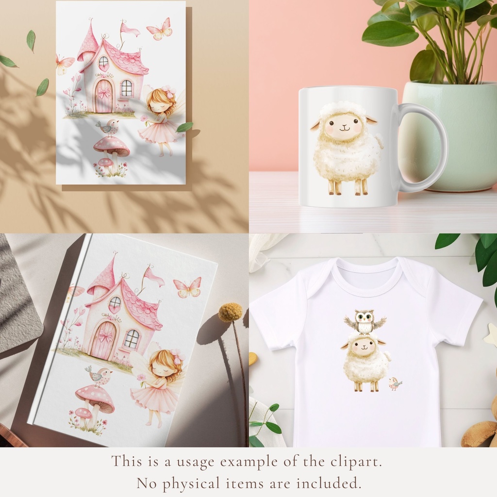 妖精の女の子と動物たちの魔法の庭 イラストセット