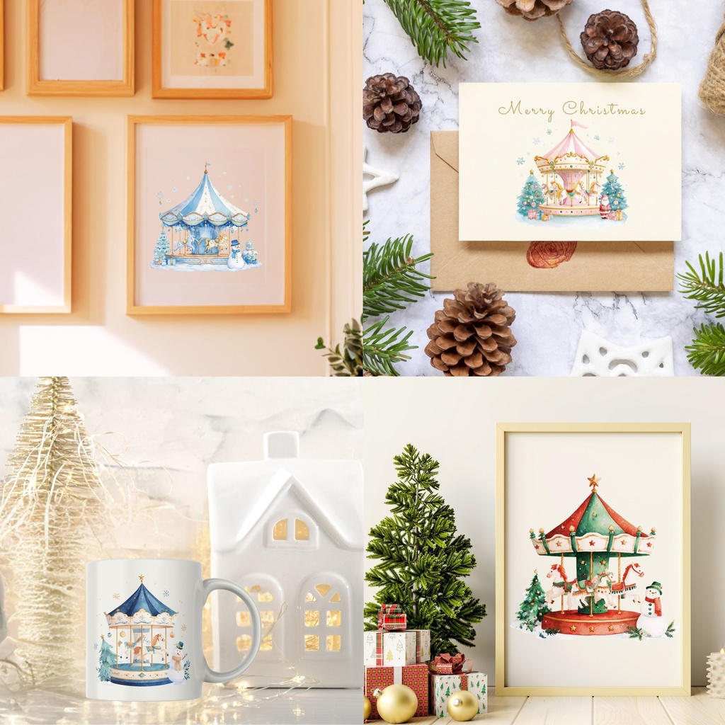 クリスマスのメリーゴーランド 🎄 イラスト素材セット