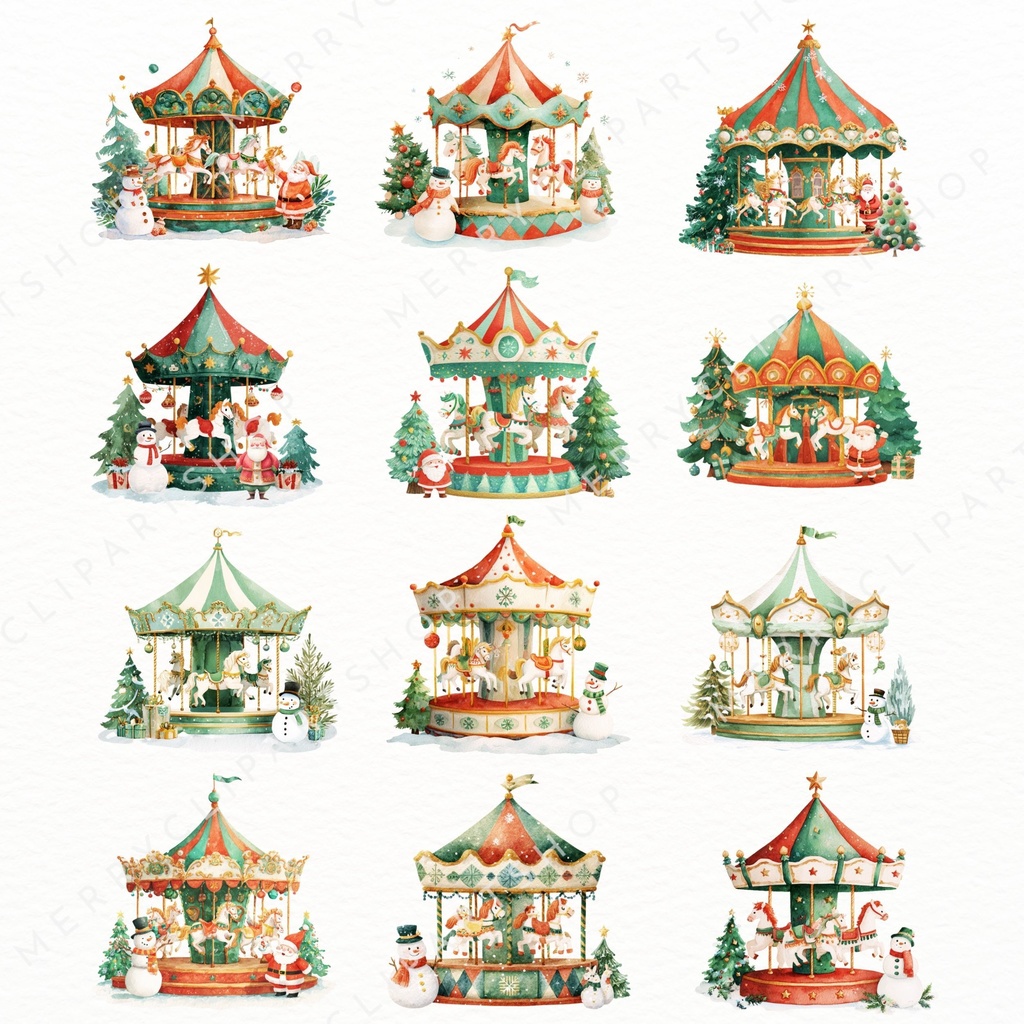 クリスマスのメリーゴーランド 🎄 イラスト素材セット