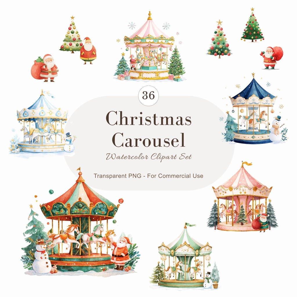 クリスマスのメリーゴーランド 🎄 イラスト素材セット