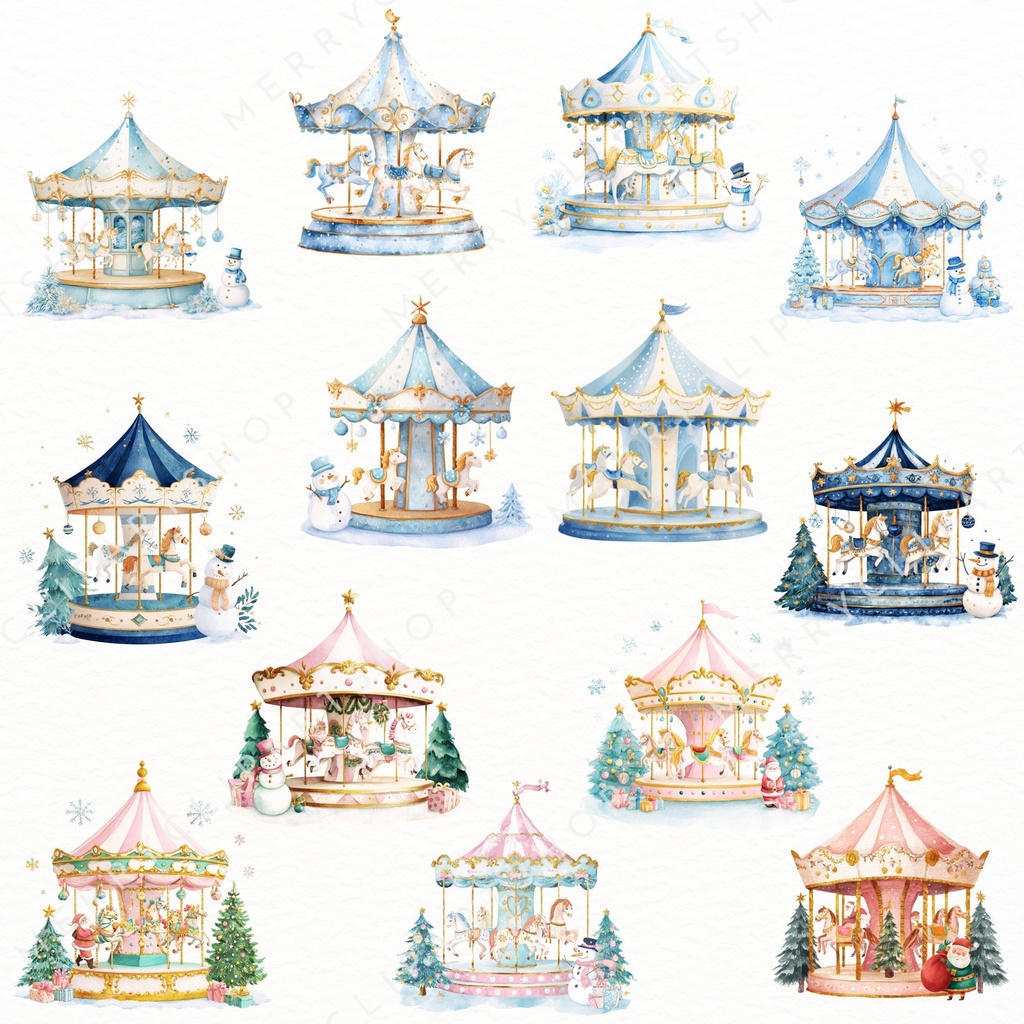 クリスマスのメリーゴーランド 🎄 イラスト素材セット