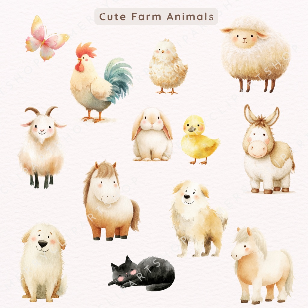 牧場の動物たちのイラスト素材セット🐷🐔