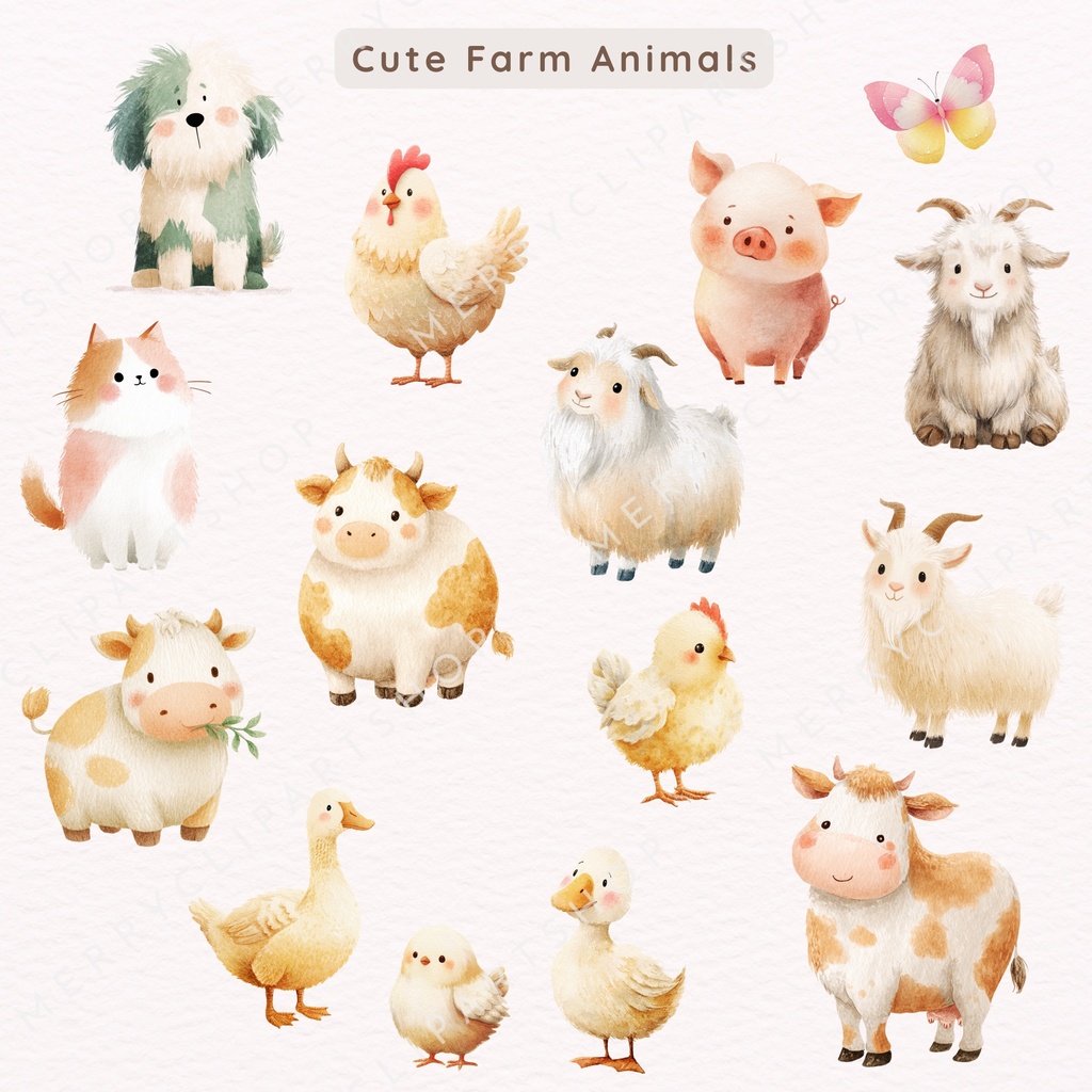 牧場の動物たちのイラスト素材セット🐷🐔