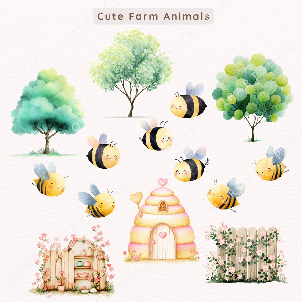 牧場の動物たちのイラスト素材セット🐷🐔