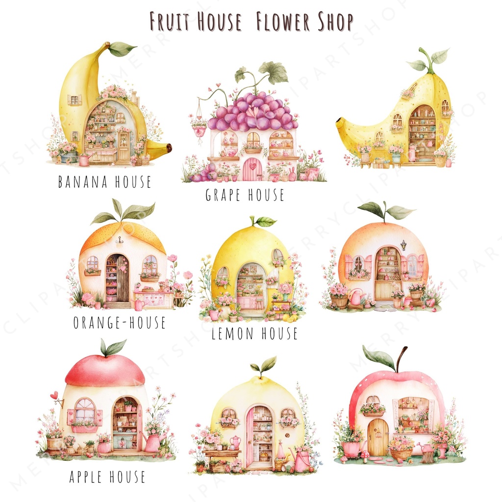 フルーツのおうち イラスト素材セット 🍊🌸
