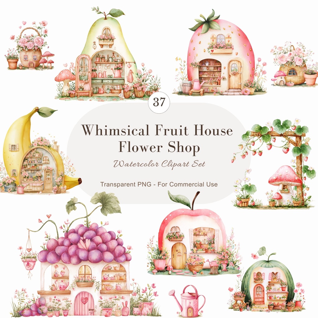 フルーツのおうち イラスト素材セット 🍊🌸