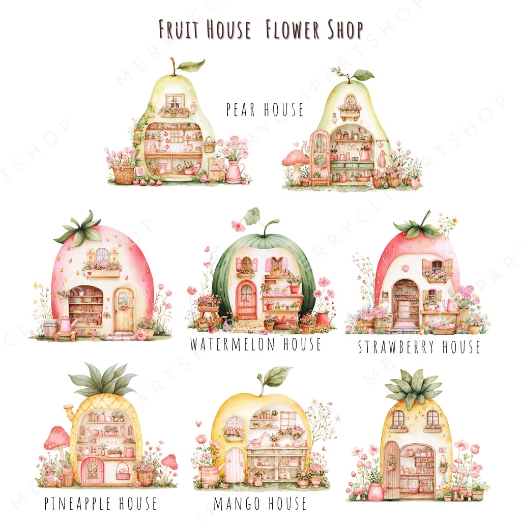 フルーツのおうち イラスト素材セット 🍊🌸