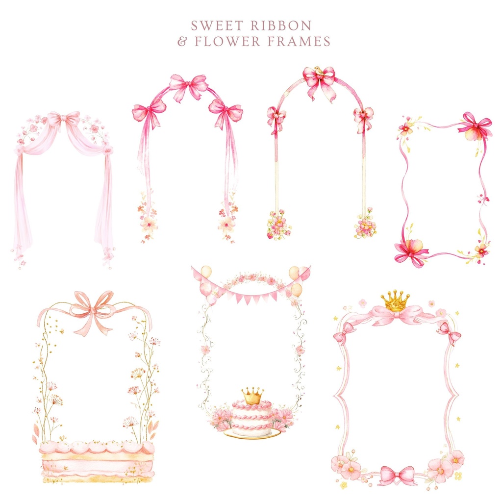 ピンクリボンと花のフレーム クリップアート素材セット 🌸
