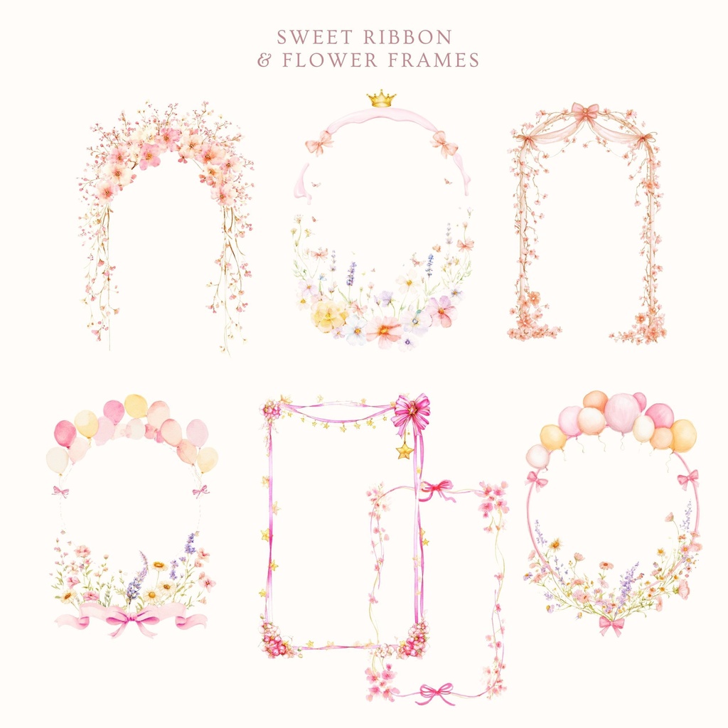 ピンクリボンと花のフレーム クリップアート素材セット 🌸
