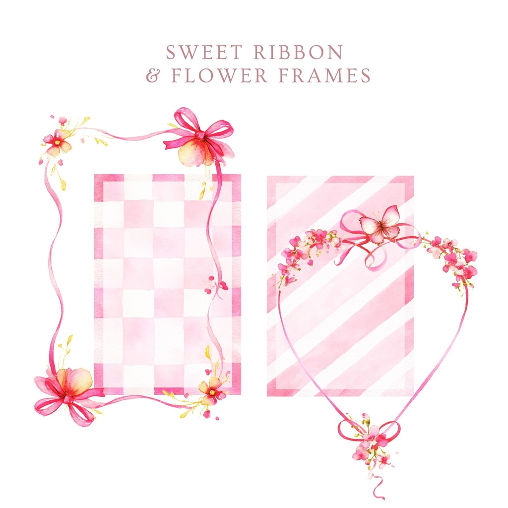 ピンクリボンと花のフレーム クリップアート素材セット 🌸