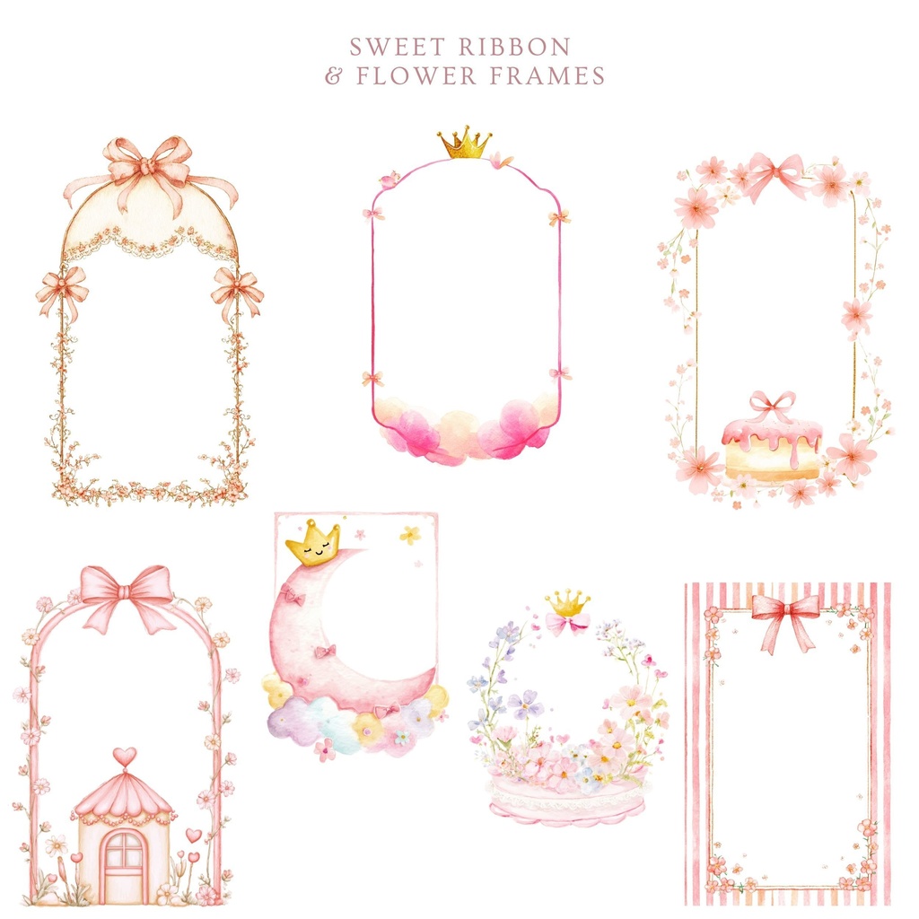 ピンクリボンと花のフレーム クリップアート素材セット 🌸