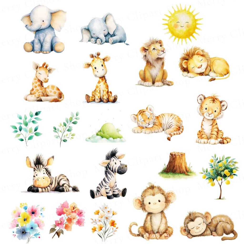 サファリベイビー:水彩イラスト素材