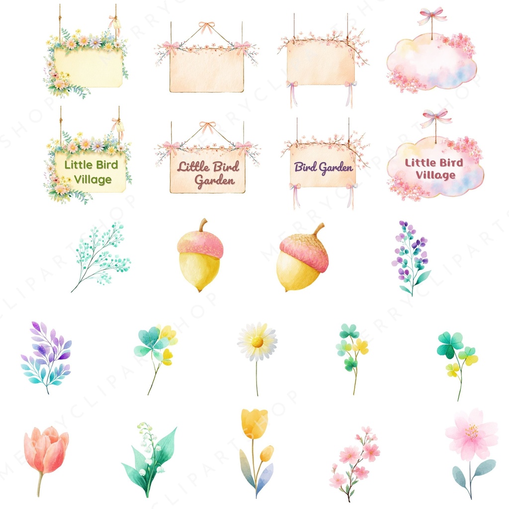 かわいい小鳥(春):水彩イラスト素材