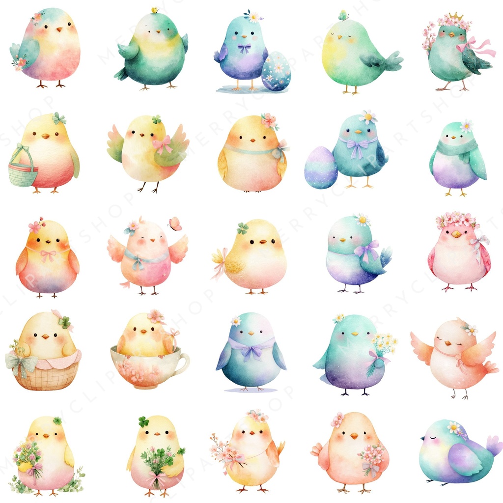 かわいい小鳥(春):水彩イラスト素材