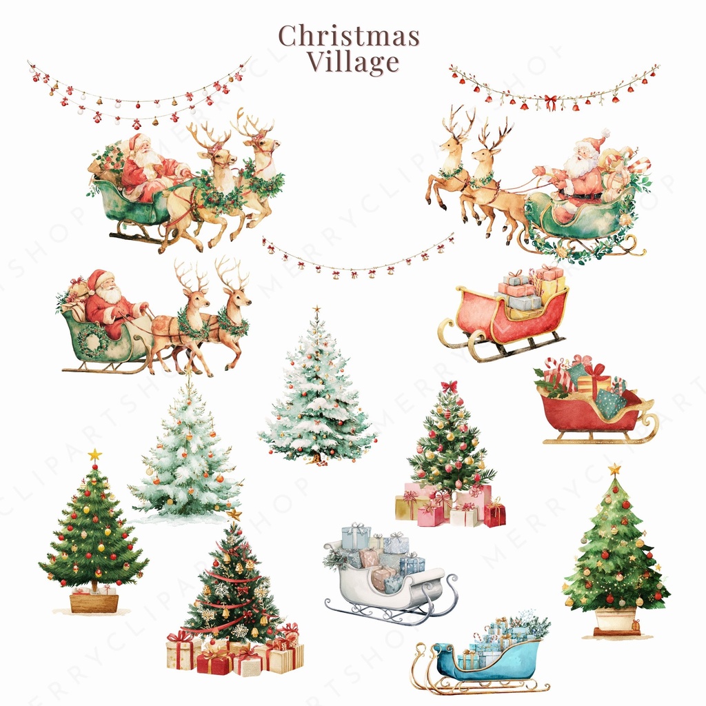 クリスマスの街並み:パステルイラスト素材