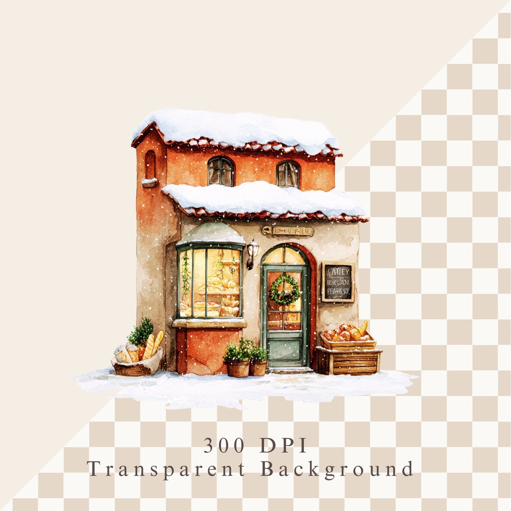 クリスマスの街並み:パステルイラスト素材