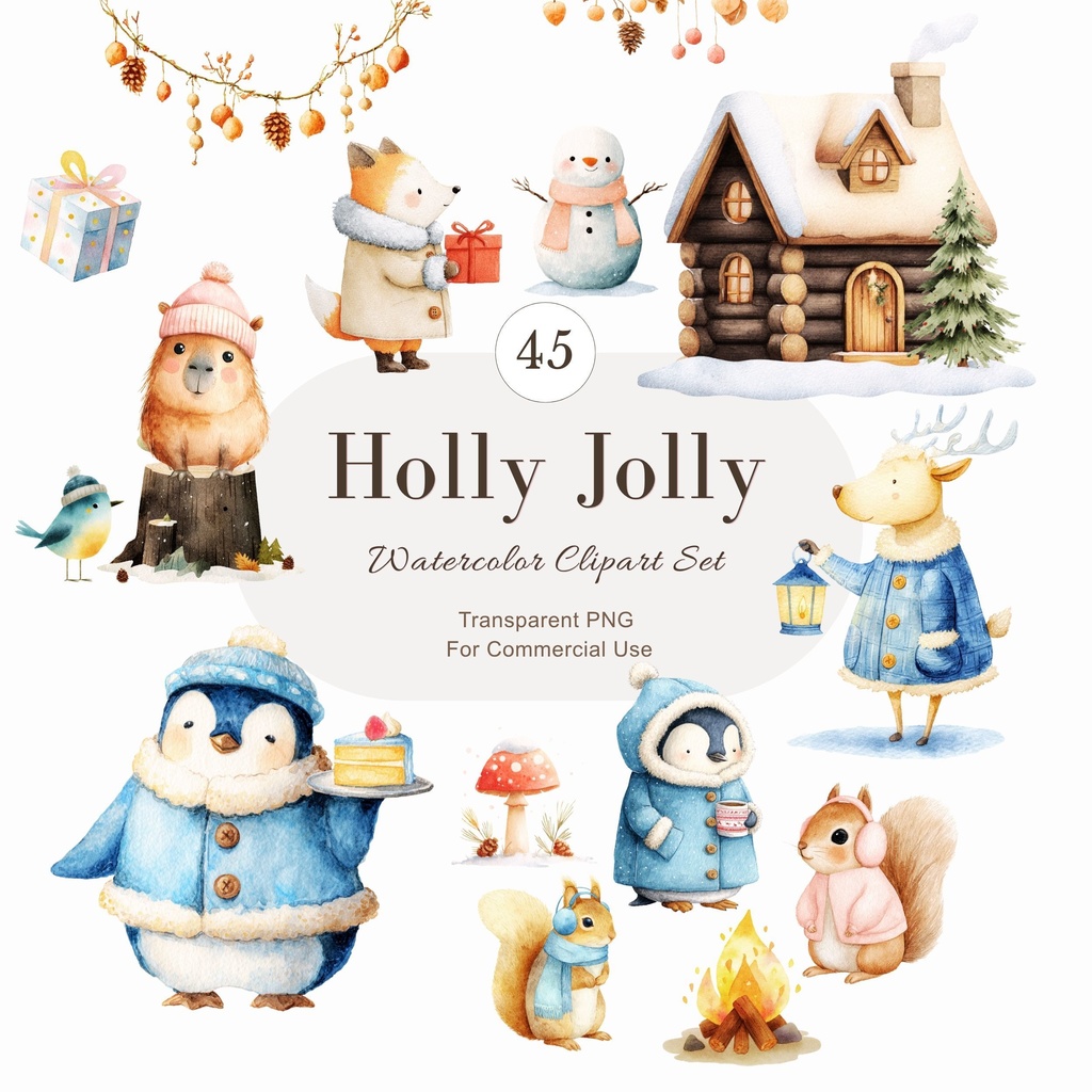 Holly Jolly Clipart：楽しいクリスマスのイラスト素材