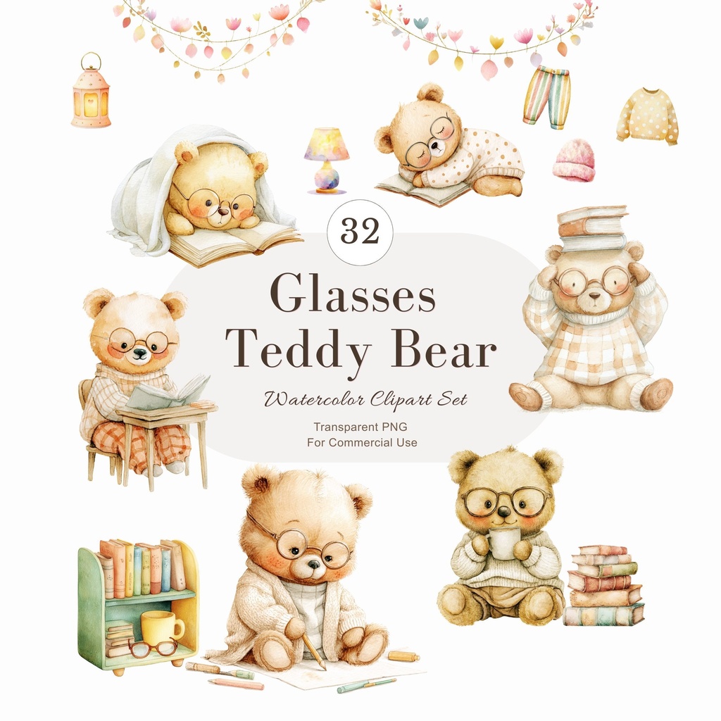 本が大好き めがねのテディベア:Glasses Teddy Bear