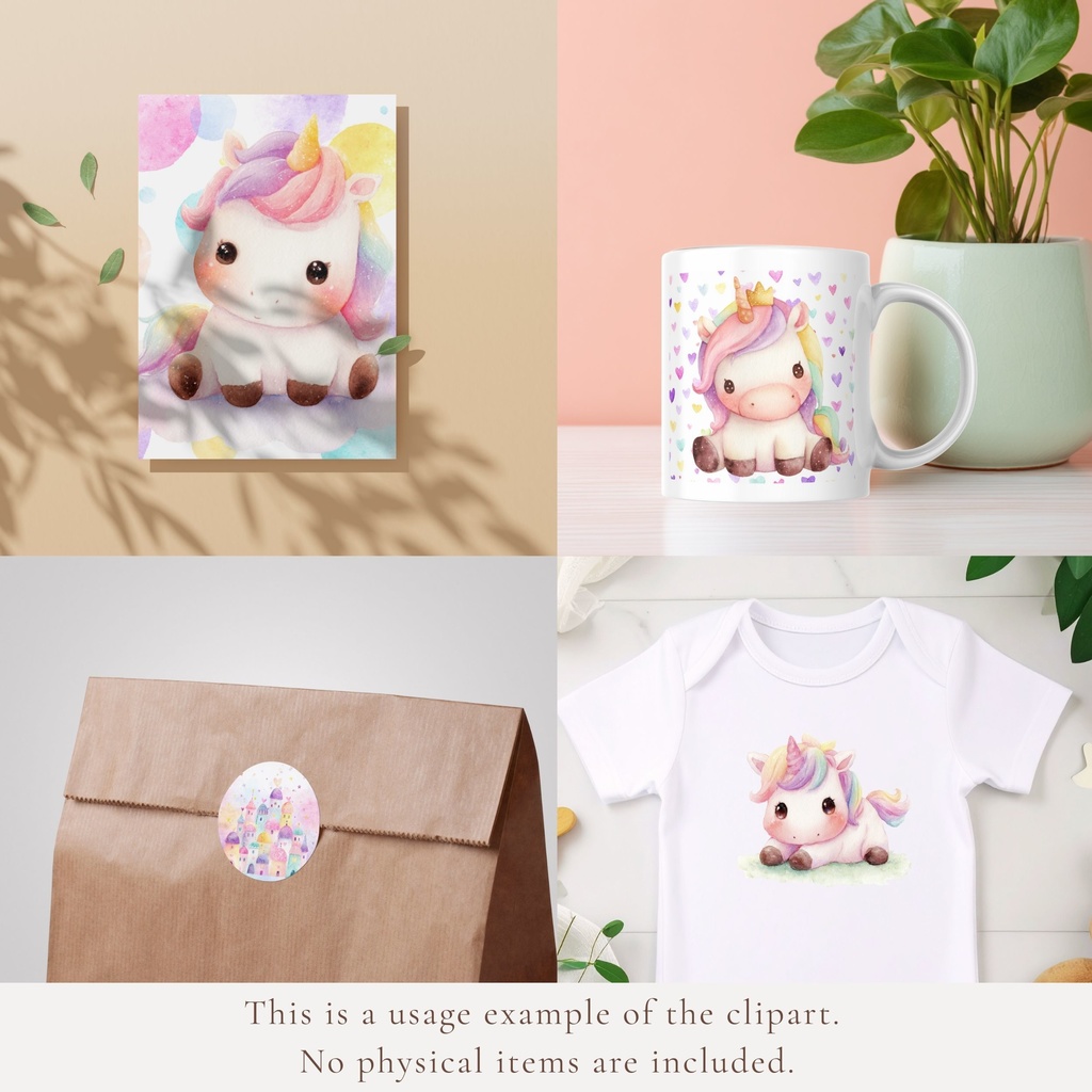 かわいいユニコーンのイラスト素材:Rainbow Unicorns Clipart