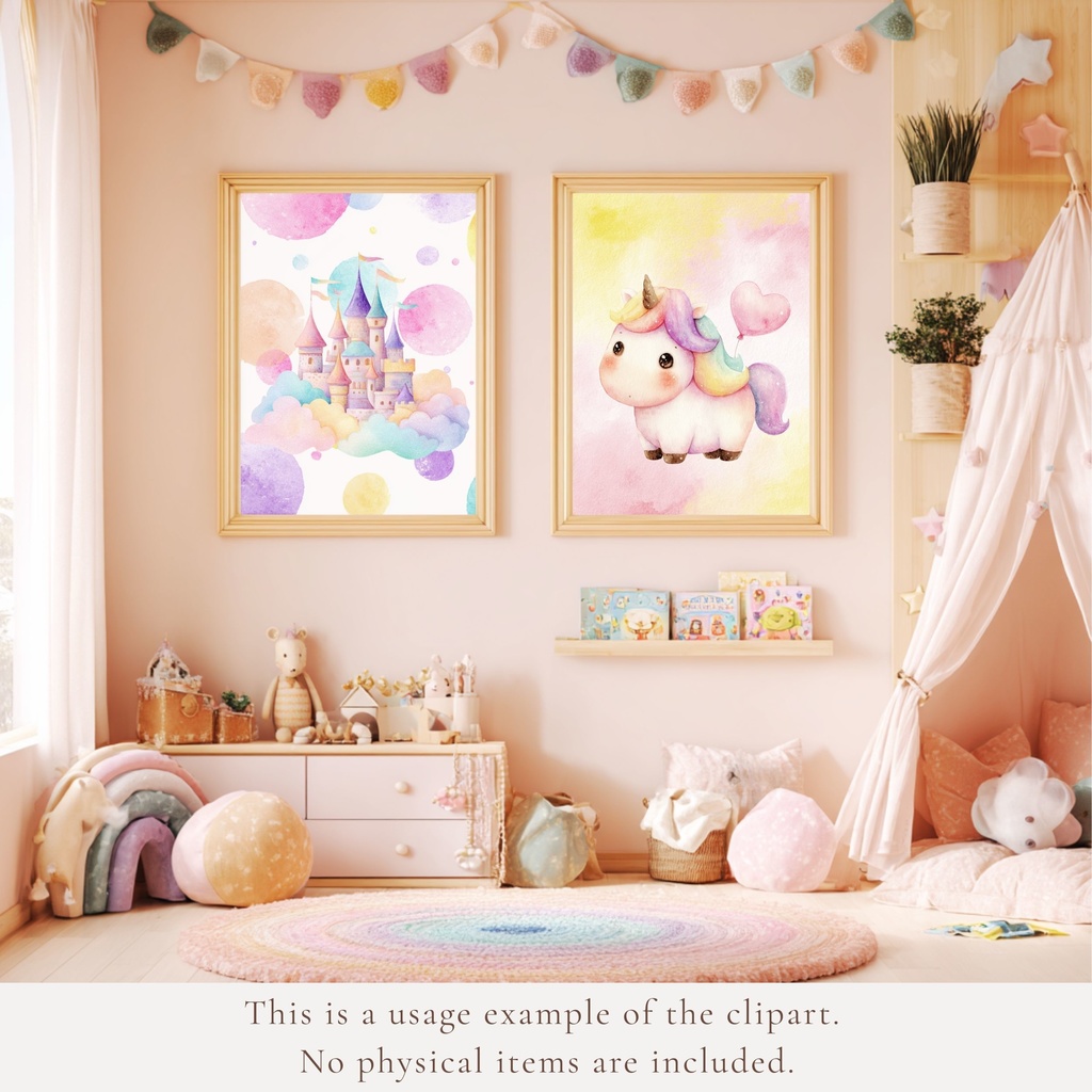 かわいいユニコーンのイラスト素材:Rainbow Unicorns Clipart