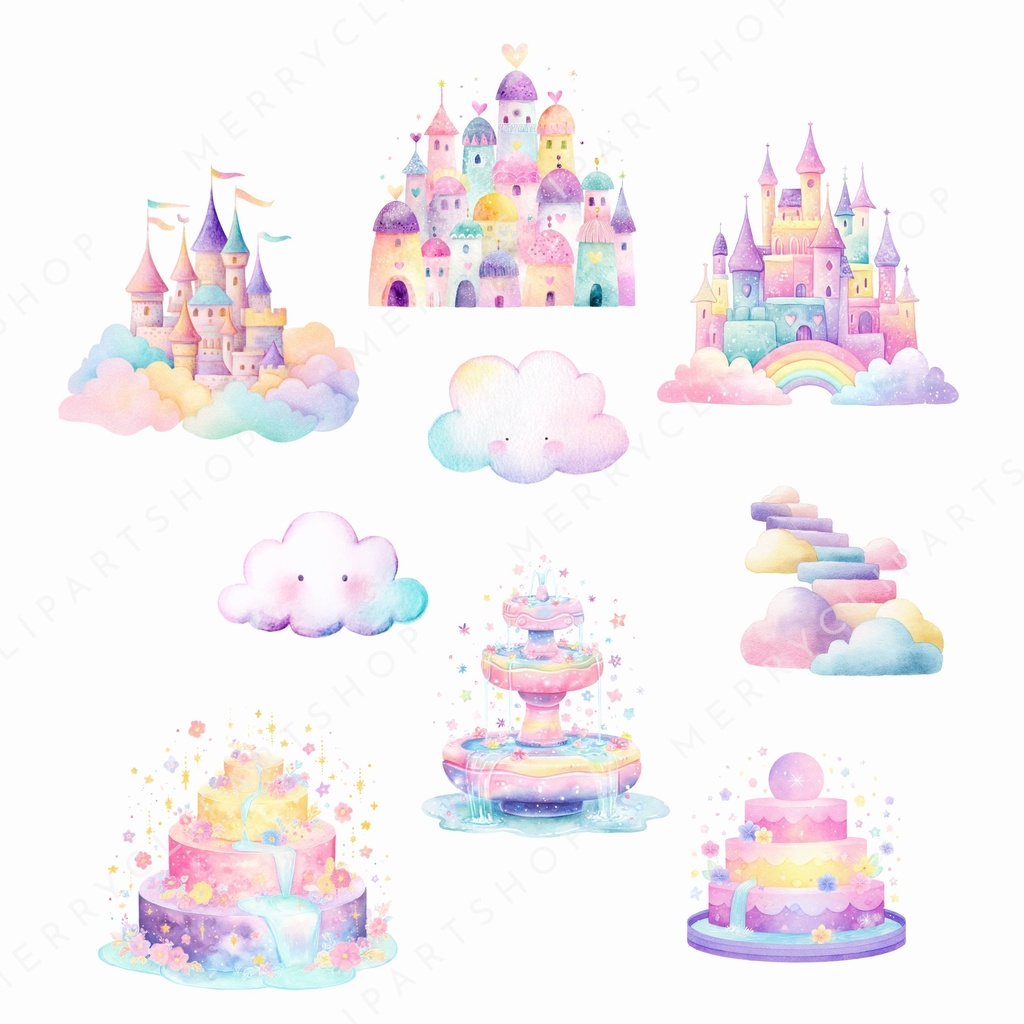 かわいいユニコーンのイラスト素材:Rainbow Unicorns Clipart