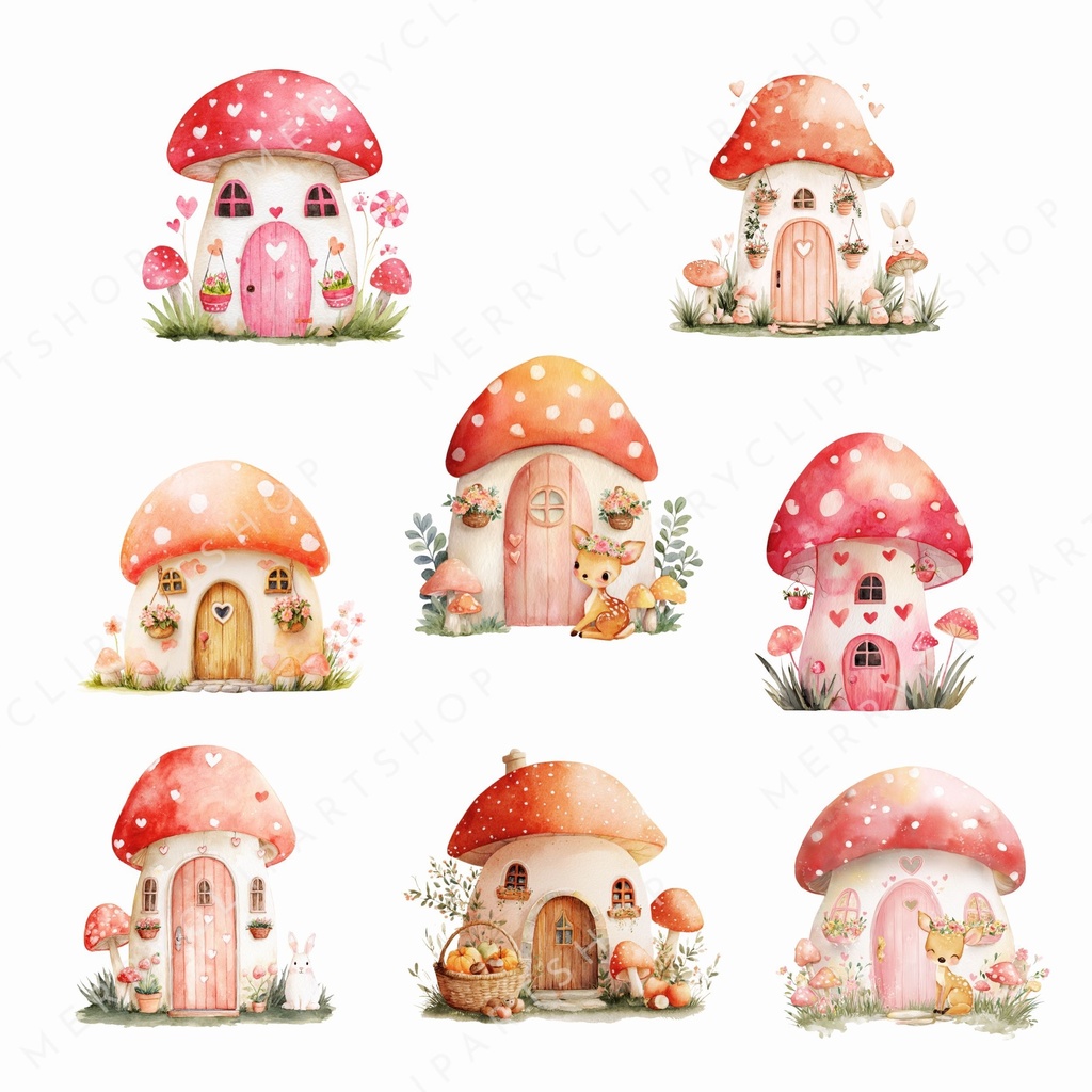 きのこのおうち:妖精のおうち:Mushroom Fairy Cottage イラスト素材