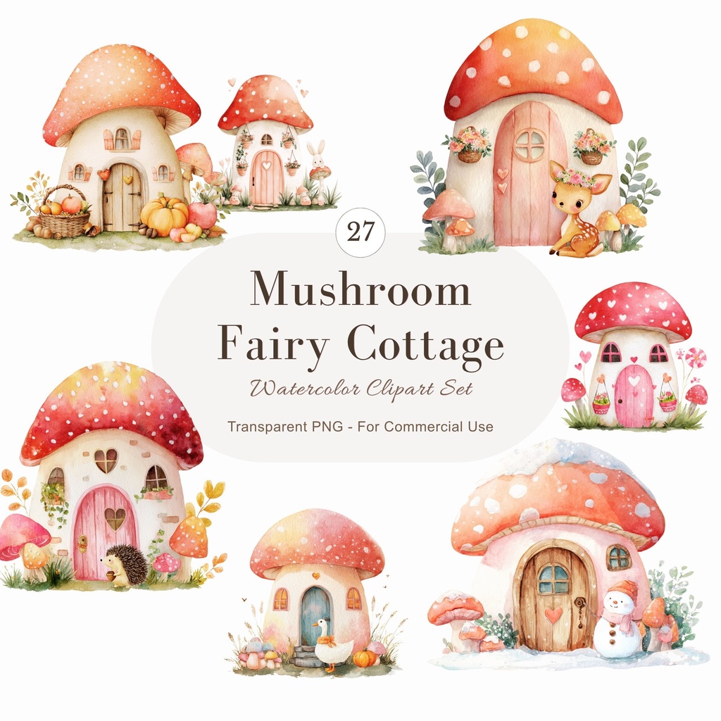 きのこのおうち:妖精のおうち:Mushroom Fairy Cottage イラスト素材