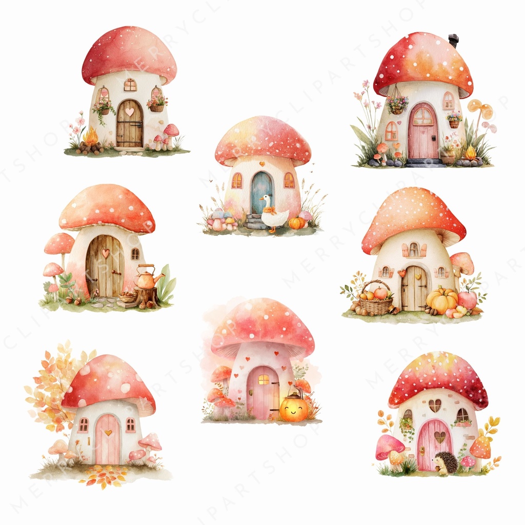 きのこのおうち:妖精のおうち:Mushroom Fairy Cottage イラスト素材