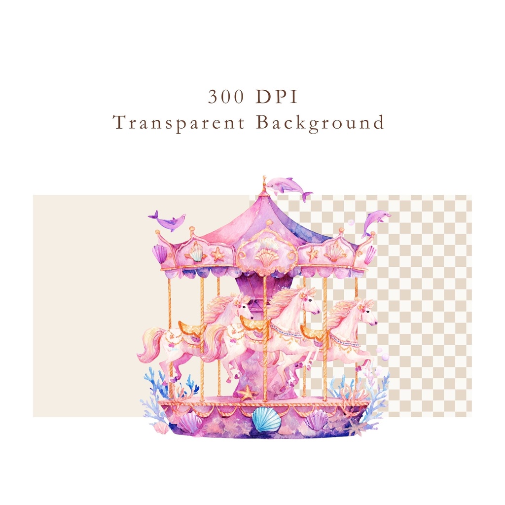 海底のメリーゴーラウンド:Under the Sea Carousel Clipart イラスト素材