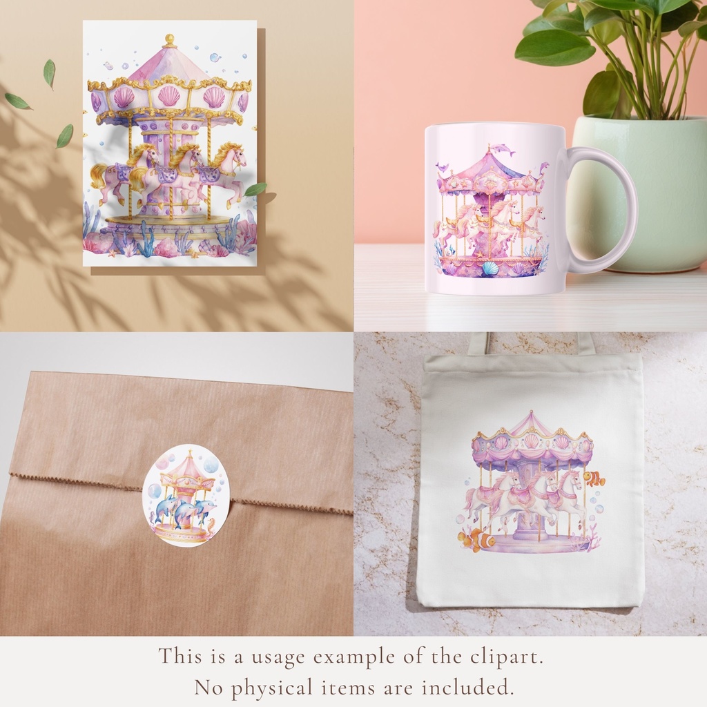 海底のメリーゴーラウンド:Under the Sea Carousel Clipart イラスト素材