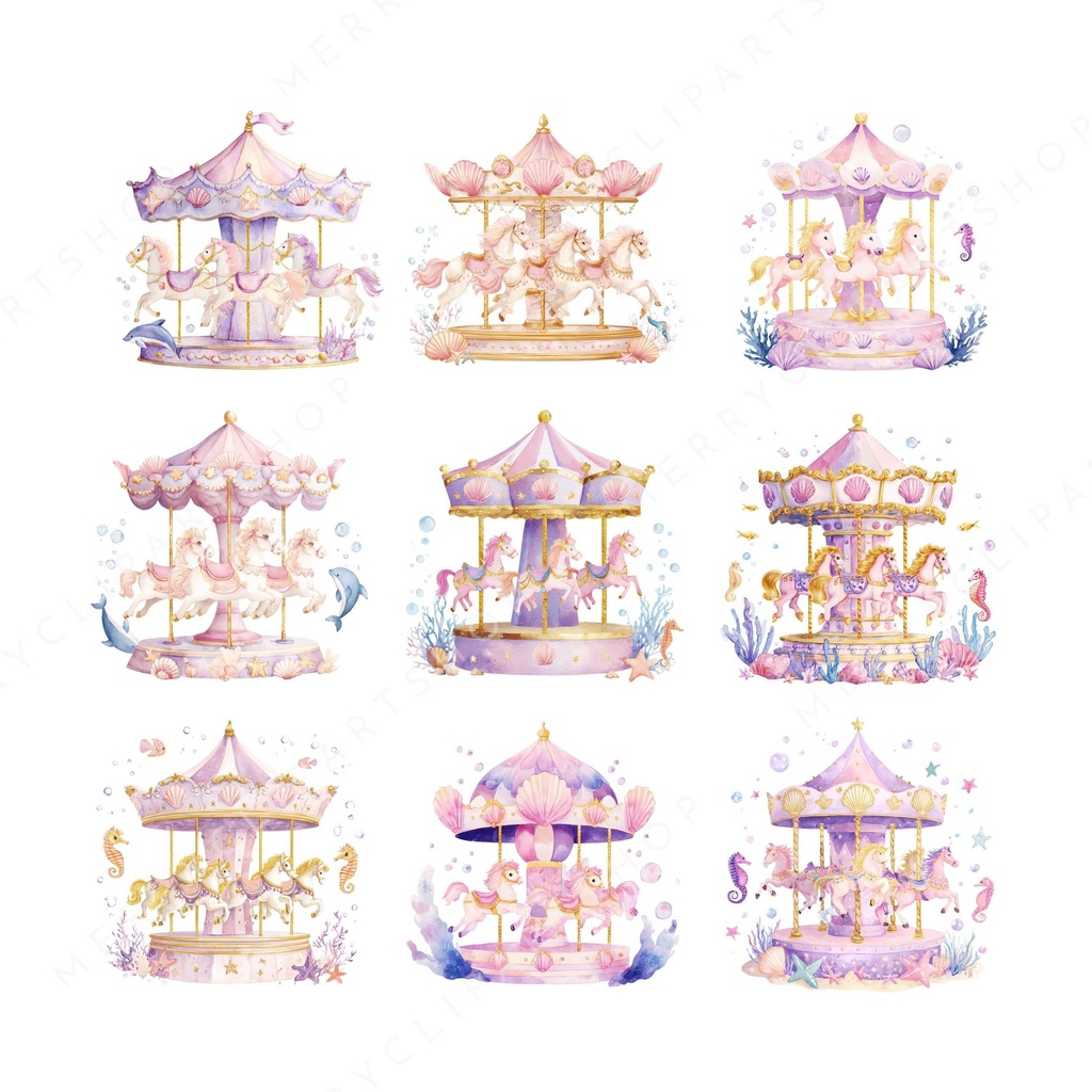 海底のメリーゴーラウンド:Under the Sea Carousel Clipart イラスト素材