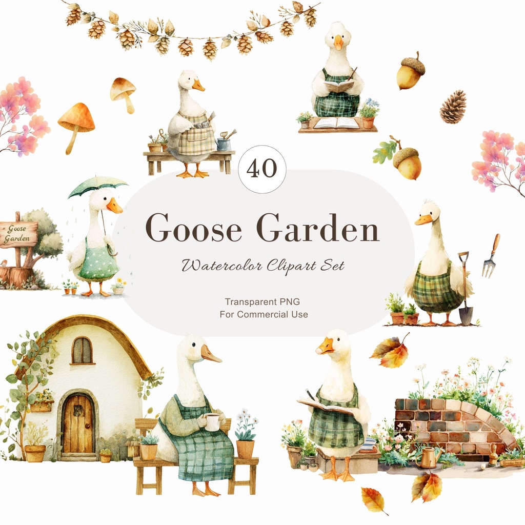 がちょうのお庭：Goose Garden Clipart イラスト素材